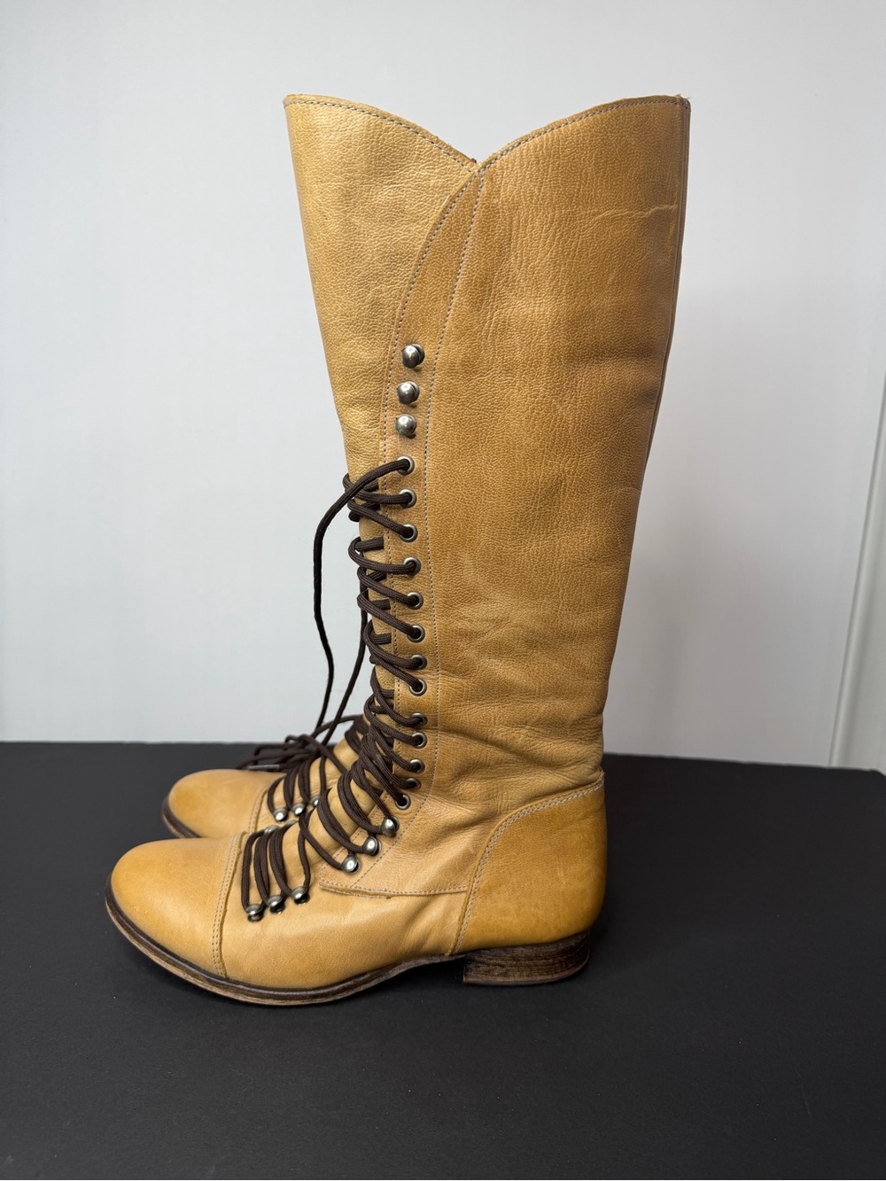 Steve Madden Tall Lace-Up Leather Boots - Camel